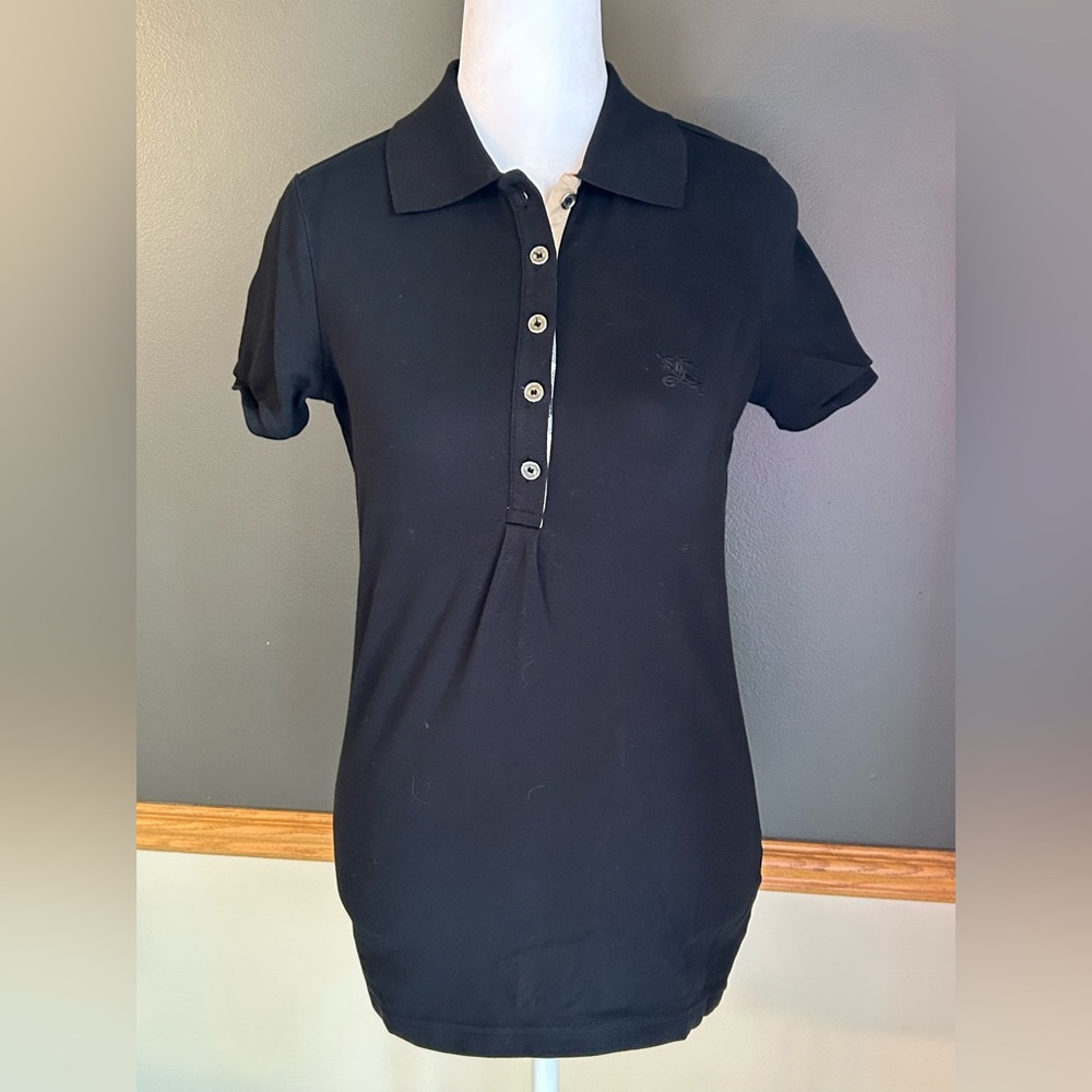 Burberry Brit Collared Neck Short Sleeve Black Polo Top Size Small Nova Check
